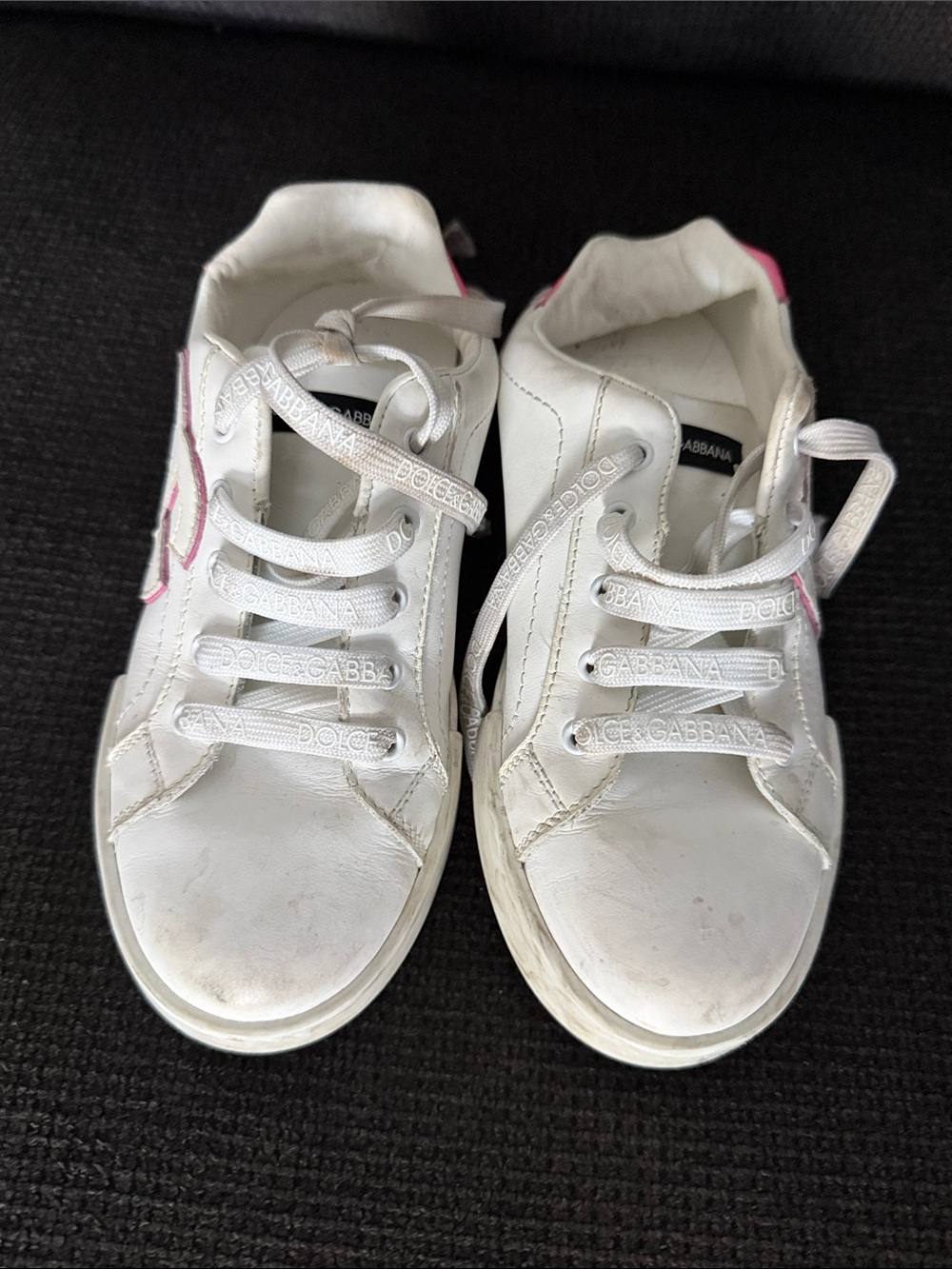 Dolce & Gabbana White Kids Sneakers with Pink Heel Accents size 32